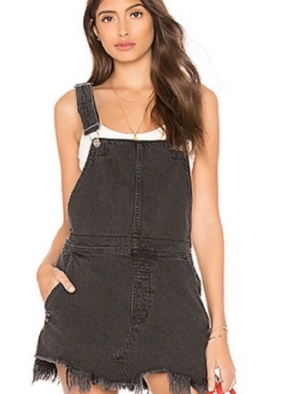 Free People "Torn Up" washed black denim overall jumper Size 4